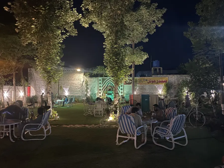 The family park lit up at night at Safdar Hotel